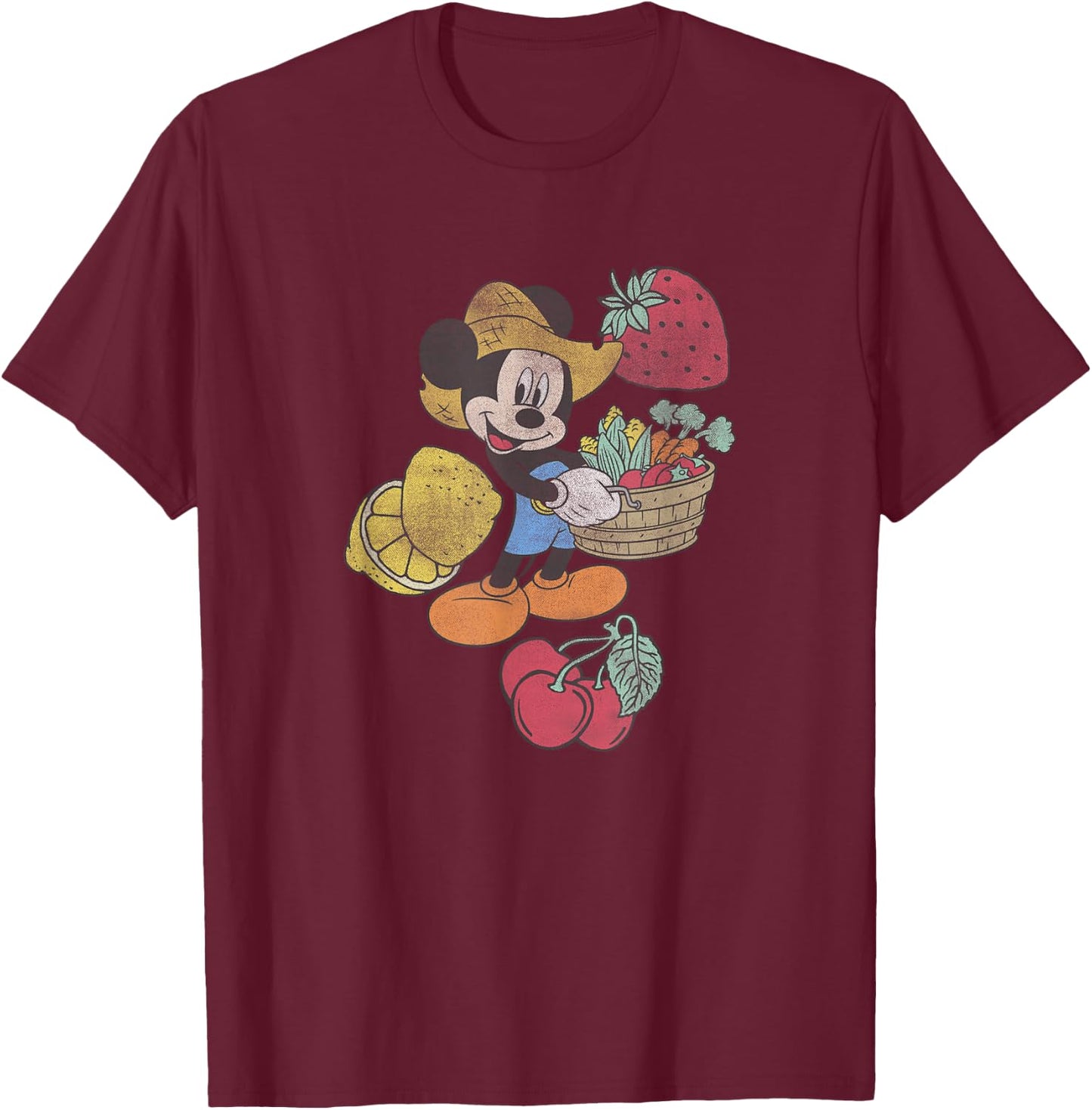 Disney Mickey Farming Fruits & Veggies Smiling T-Shirt - T-Shirt | Maroon