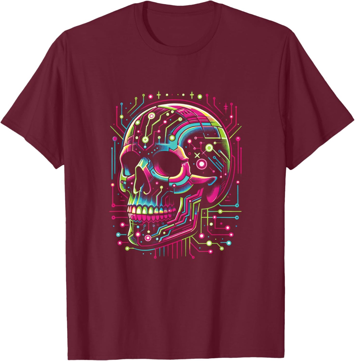 Vaporwave Skull Cyberpunk 80s 90s Era Retro Style Halloween T-Shirt - T-Shirt | Maroon