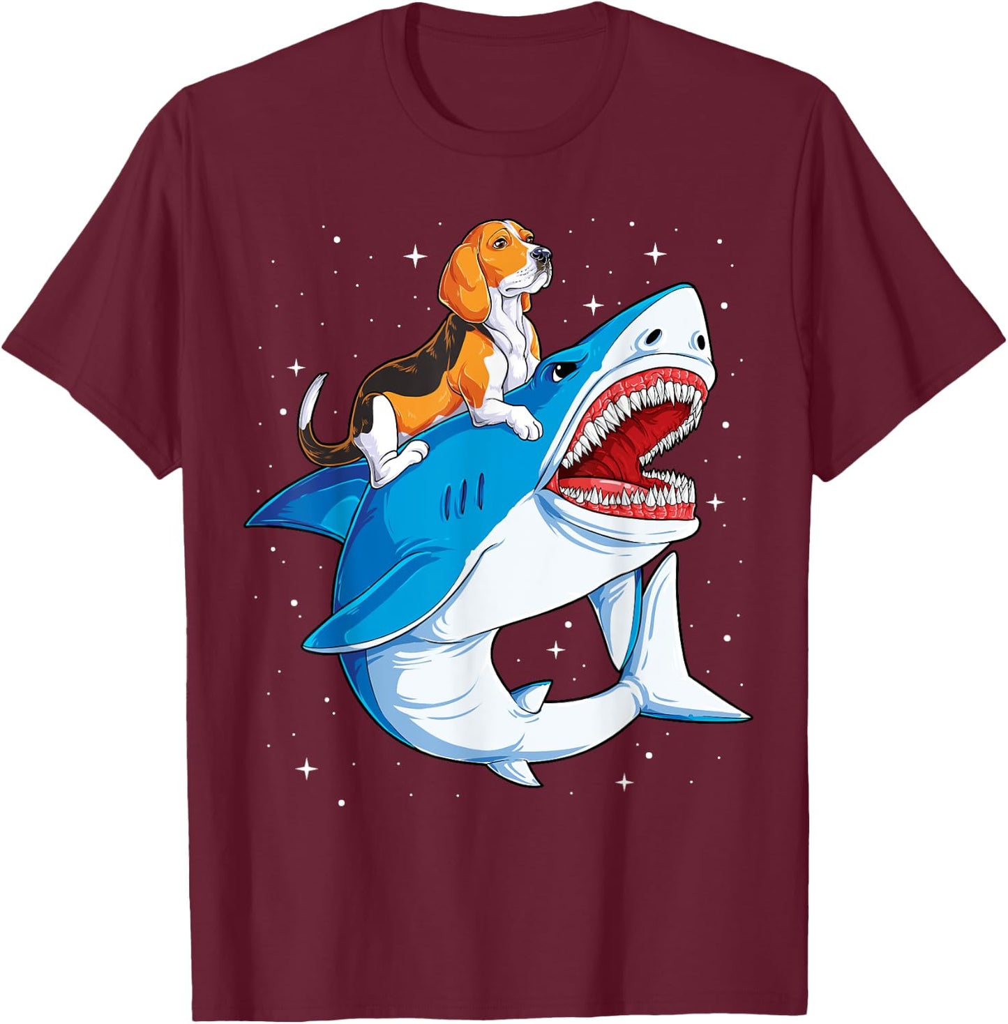 Beagle Riding Shark Jawsome Dog Lover Gifts Space Galaxy Men Women Kids T-Shirt - T-Shirt | Maroon