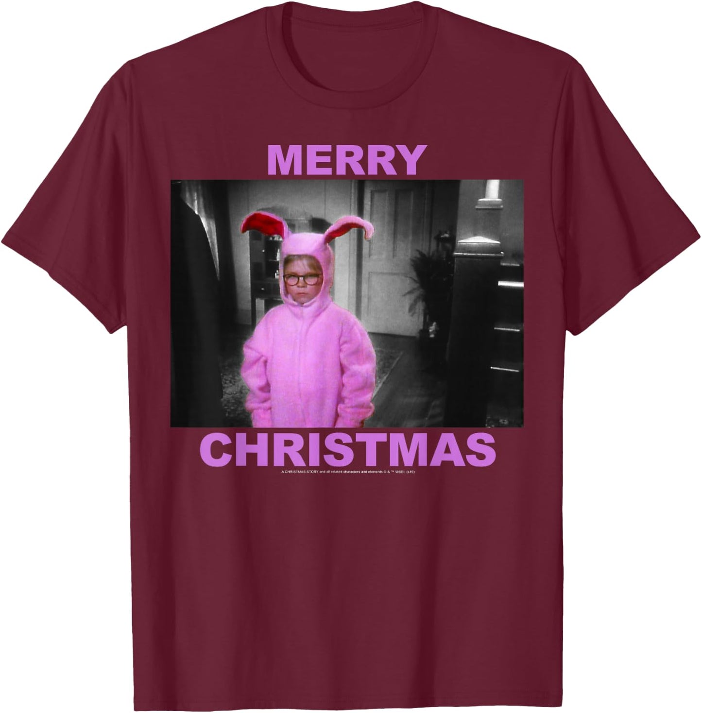 A Christmas Story Ralphie Pink Bunny Suit Merry Christmas T-Shirt - T-Shirt | Maroon