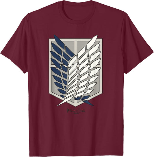 Attack on Titan Scout Regiment Shield AOT Anime T-Shirt - T-Shirt | Maroon