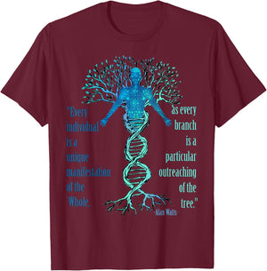 Alan Watts Best Philosophical Quotes Tree of Life DNA T-Shirt - T-Shirt | Maroon