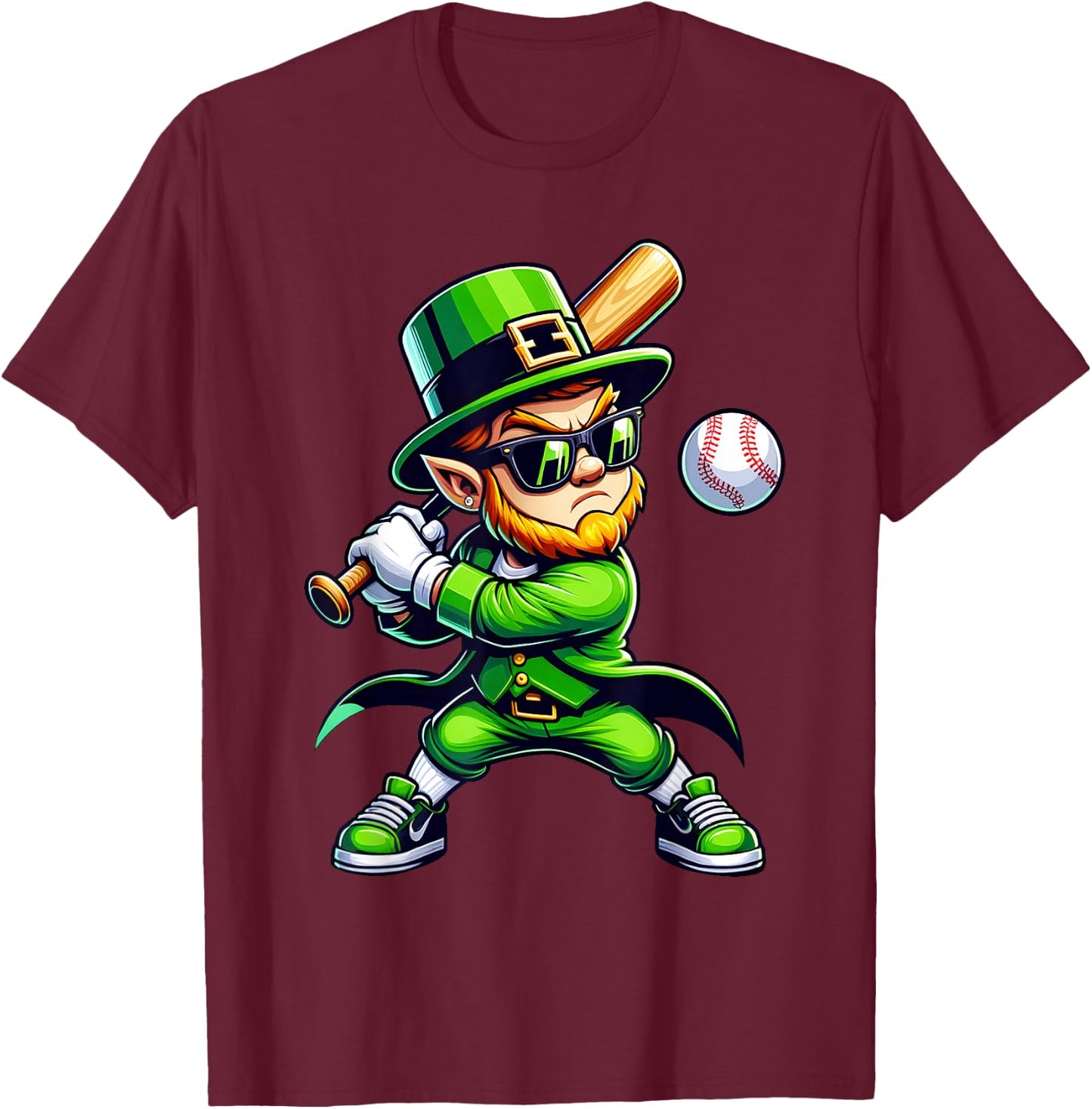 Leprechaun Playing Baseball St Patricks Day Sport Boys T-Shirt - T-Shirt | Maroon