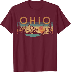 Ohio USA Outdoor Vintage Ohio -Adults, -Kids Black Short Sleeve Small Retro Nature Retro T-Shirt - T-Shirt | Maroon
