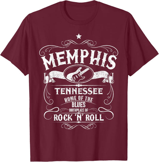 Memphis Tennessee Blues Country Music Guitar Vintage Gift Small T-Shirt - T-Shirt | Maroon