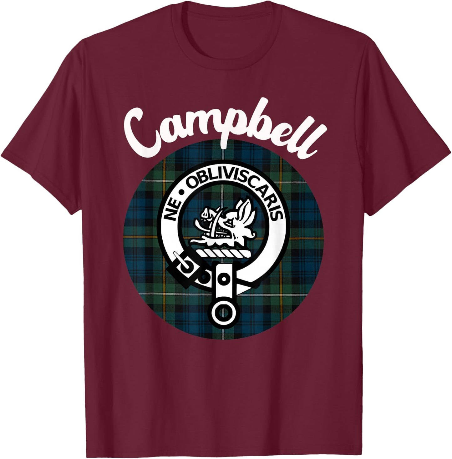 Campbell Clan Scottish Name Coat Of Arms Tartan T-Shirt - T-Shirt | Maroon