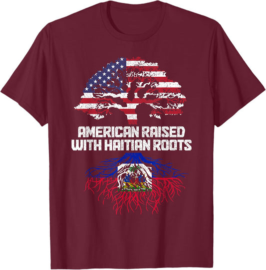 American Haitian Roots Pride Haiti Flag T-Shirt - T-Shirt | Maroon