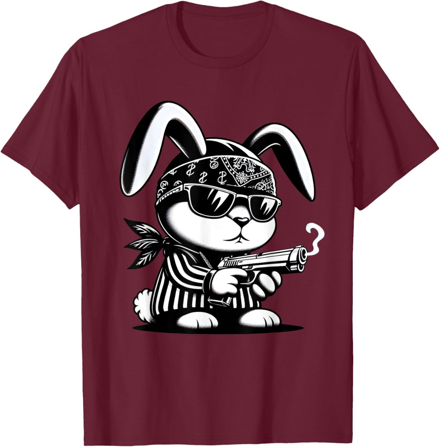 Thug Bunny Rabbit Gangster Rabbit With Gun Funny Rabbit T-Shirt - T-Shirt | Maroon