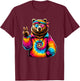 Peace Sign Tie Dye Grizzly Bear T-Shirt - T-Shirt | Maroon