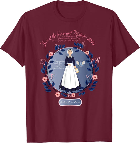 Florence Nightingale 200 Anniversary, Year of Nurse, Midwife T-Shirt - T-Shirt | Maroon