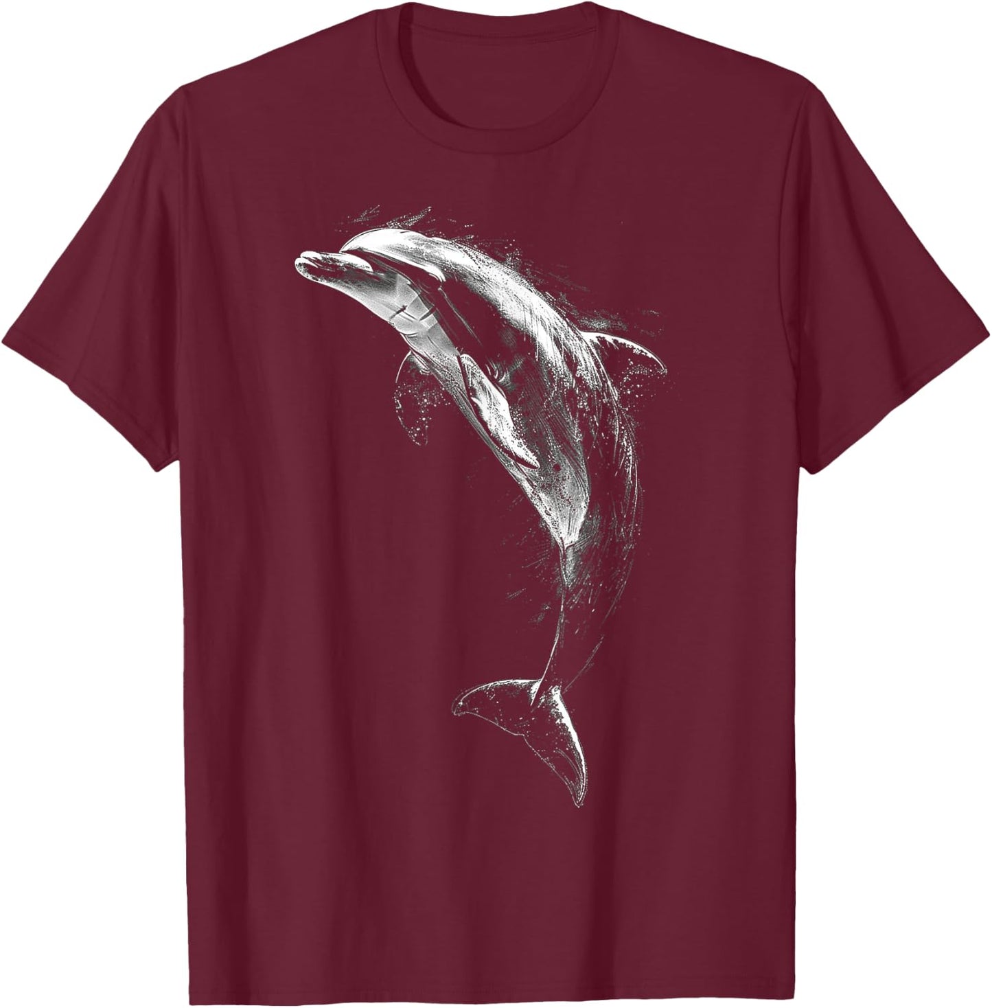 Dolphin Art Drawing Animal Illustration Motif Dolphin T-Shirt - T-Shirt | Maroon