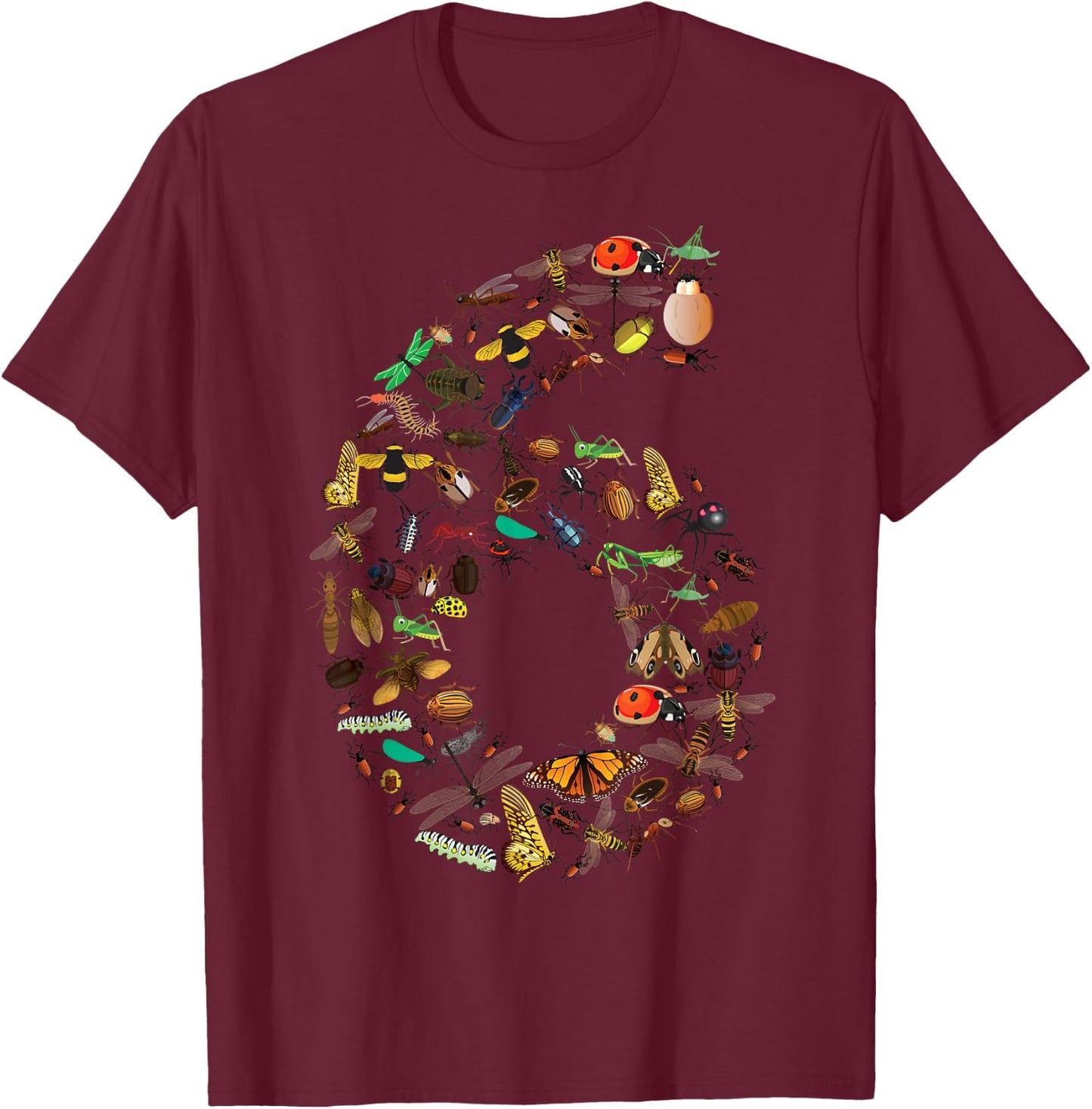 Funny Bugs 6th Birthday Gift | Cute 6 Years Old Boy Girl Kid T-Shirt - T-Shirt | Maroon