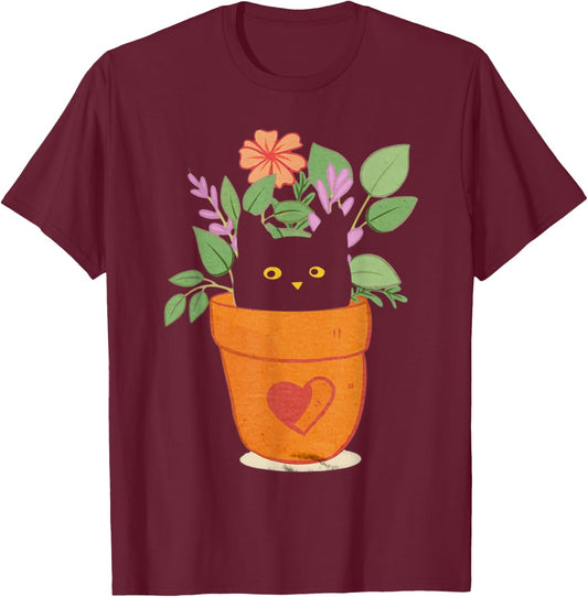Funny Cat and Plant for Plant Lover Gardener Gardening T-Shirt - T-Shirt | Maroon