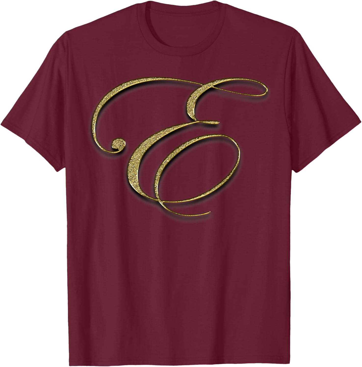 Monogram Initial Letter E Gold T-Shirt - T-Shirt | Maroon