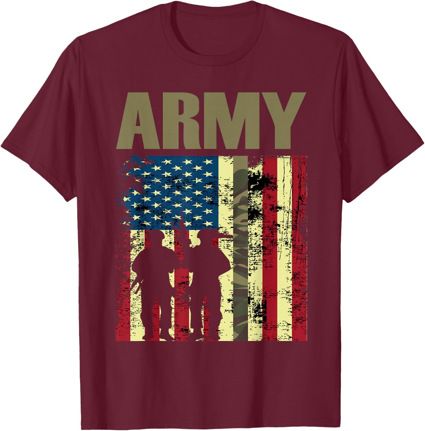 American Flag Camo Us Army 4th of July USA Military Merica T-Shirt - T-Shirt | Maroon