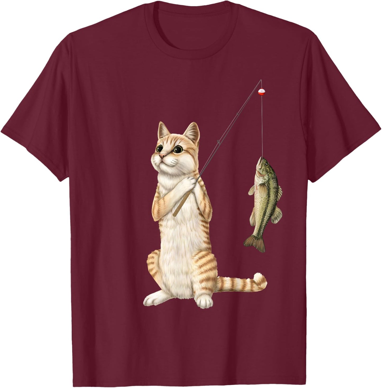 Fishing cat with a bass T-Shirt - T-Shirt | Maroon