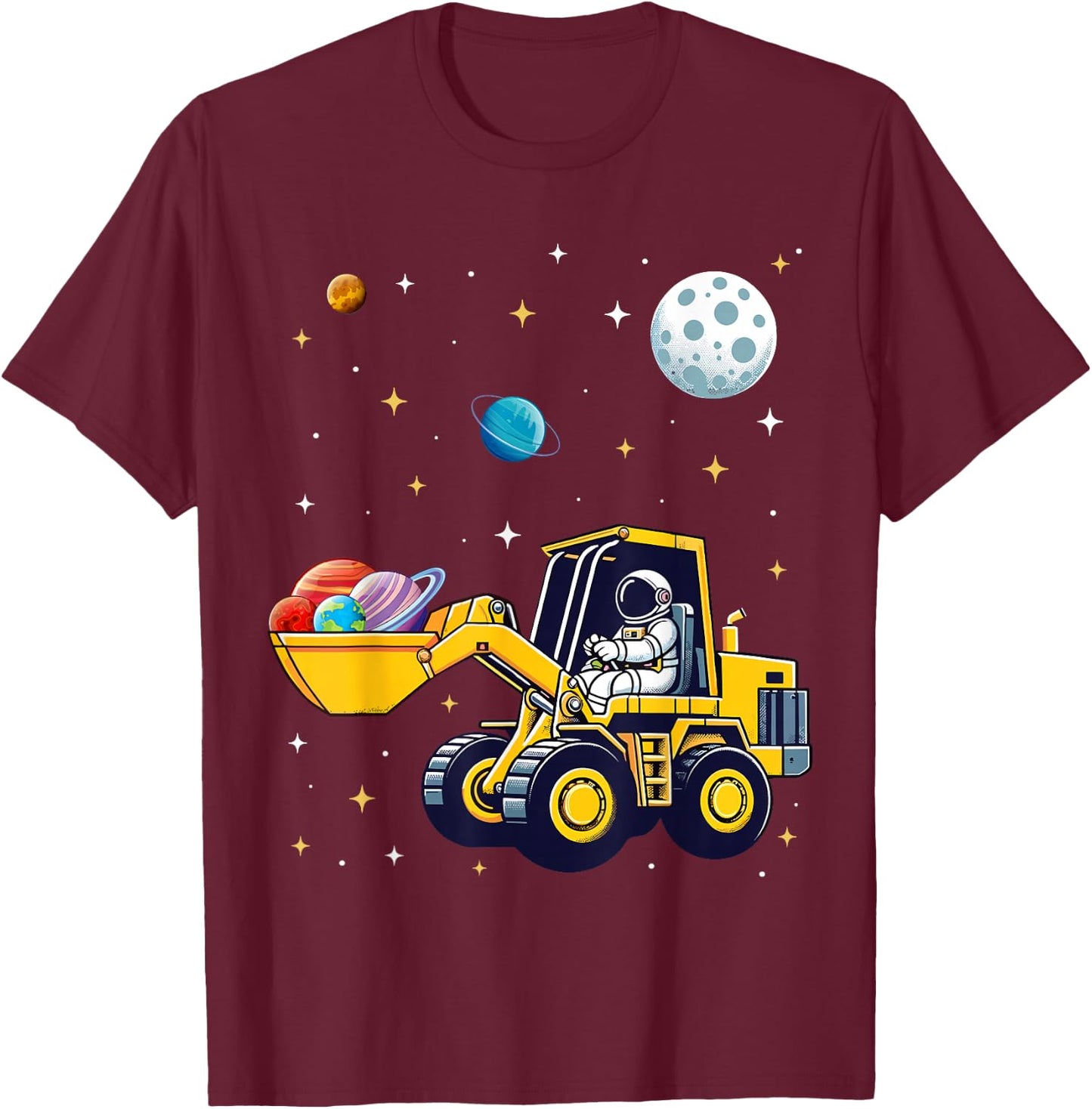 Kids Space Cosmic Excavator Astronaut Space Loader Planet T-Shirt - T-Shirt | Maroon
