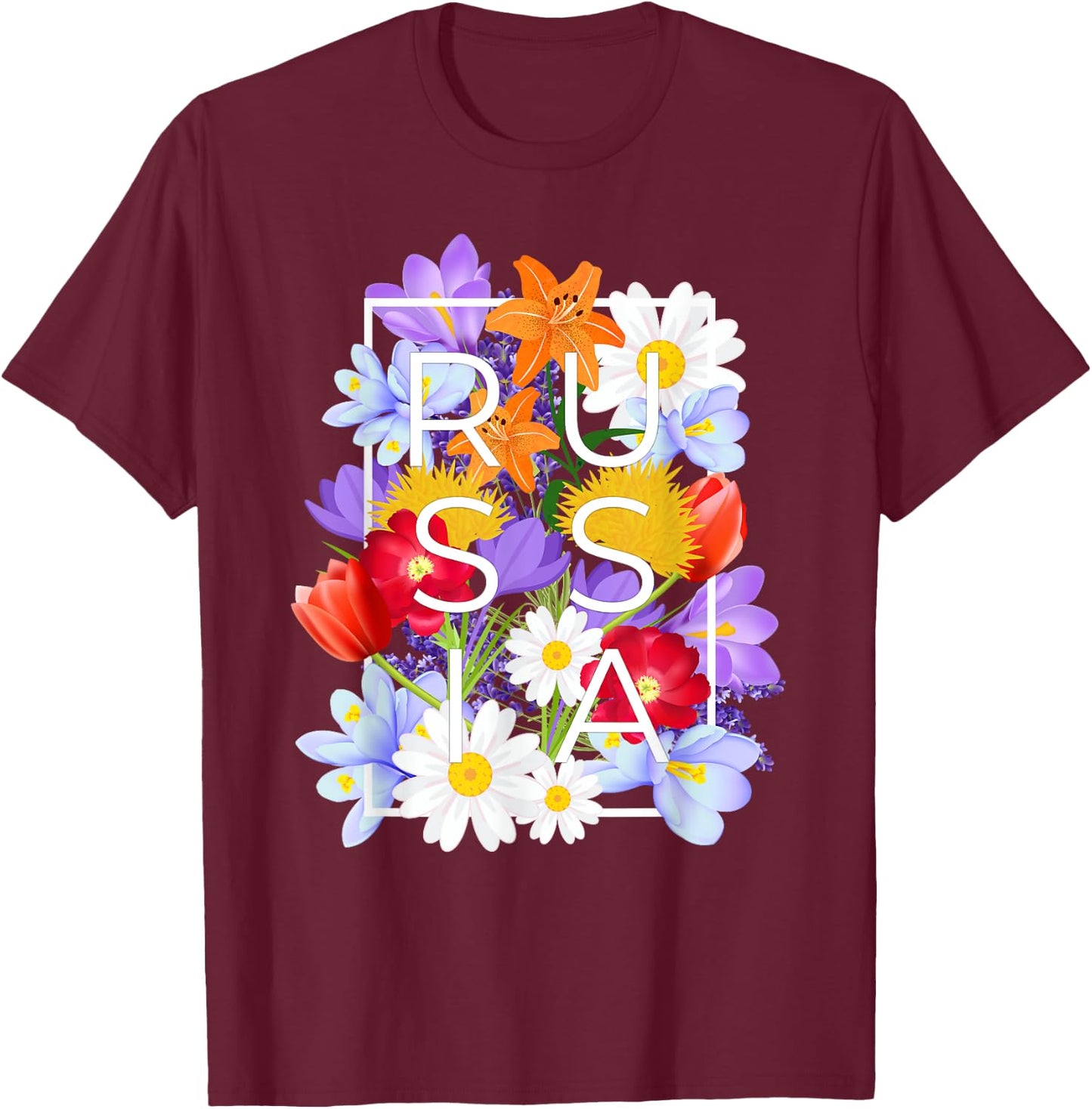 Flowers of Russia Word Art - Russian Pride T-Shirt - T-Shirt | Maroon
