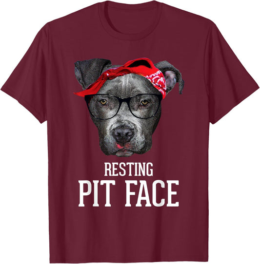 Vintage Pitbull Resting Pit Face - Funny Pitbull Lovers Dog T-Shirt - T-Shirt | Maroon