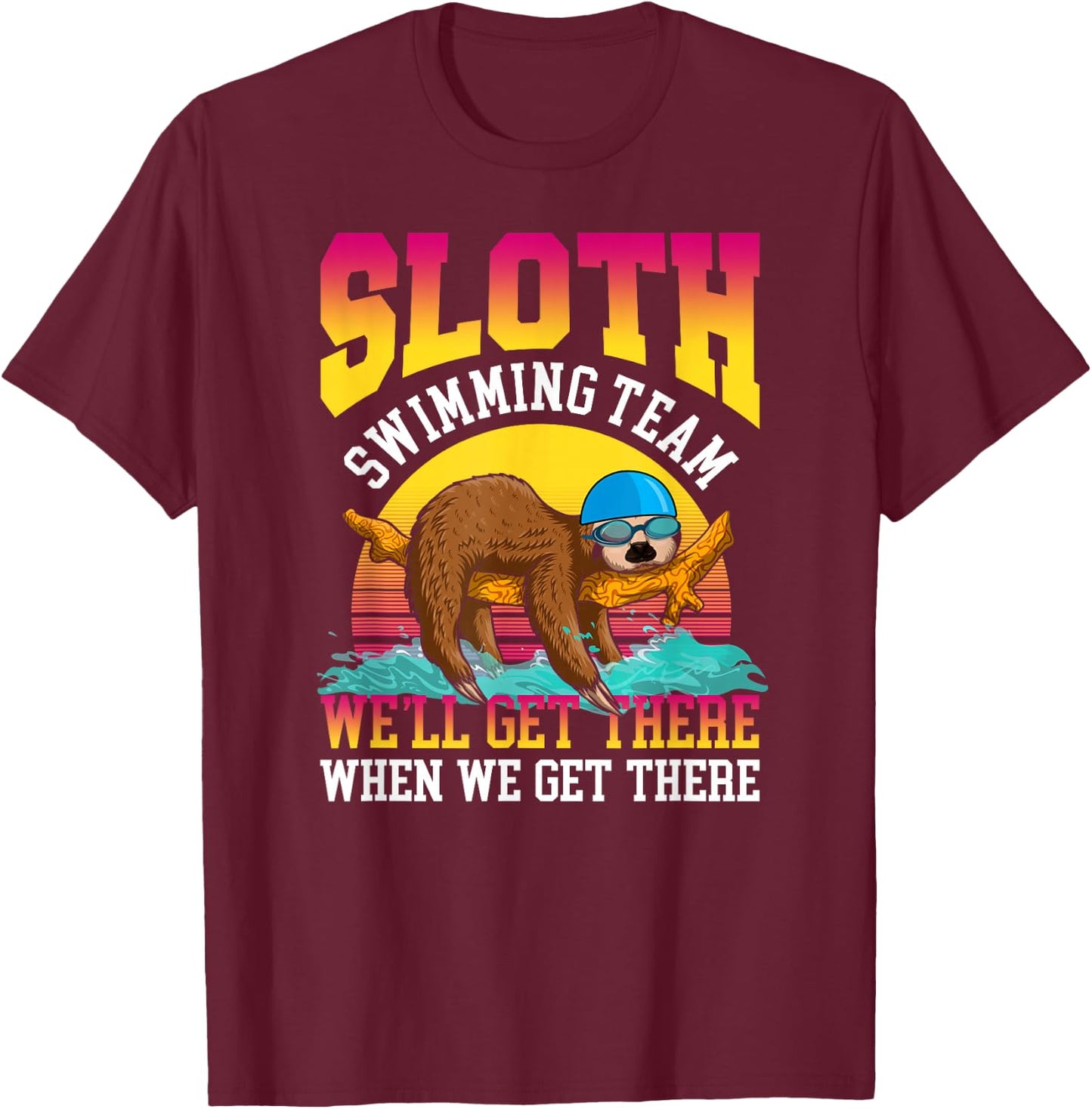 Swimmer Swim Sloth Swimming Team Retro T-Shirt - T-Shirt | Maroon