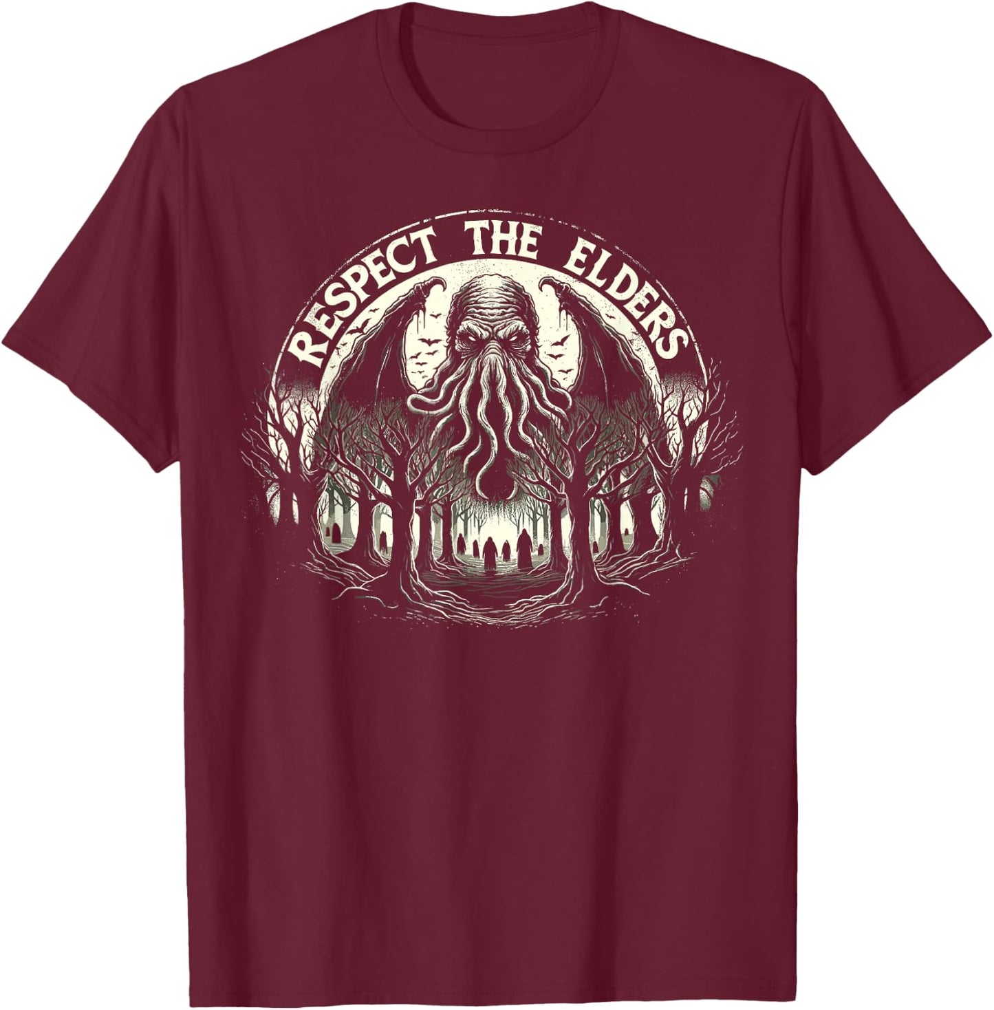 Cthulhu Respect The Elders, Vintage Cosmic Horror T-Shirt - T-Shirt | Maroon