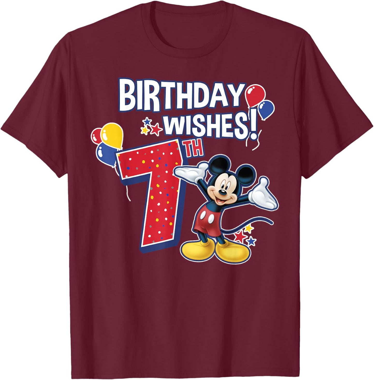 Disney Mickey and Friends Mickey Mouse 7th Birthday Wishes Small T-Shirt - T-Shirt | Maroon