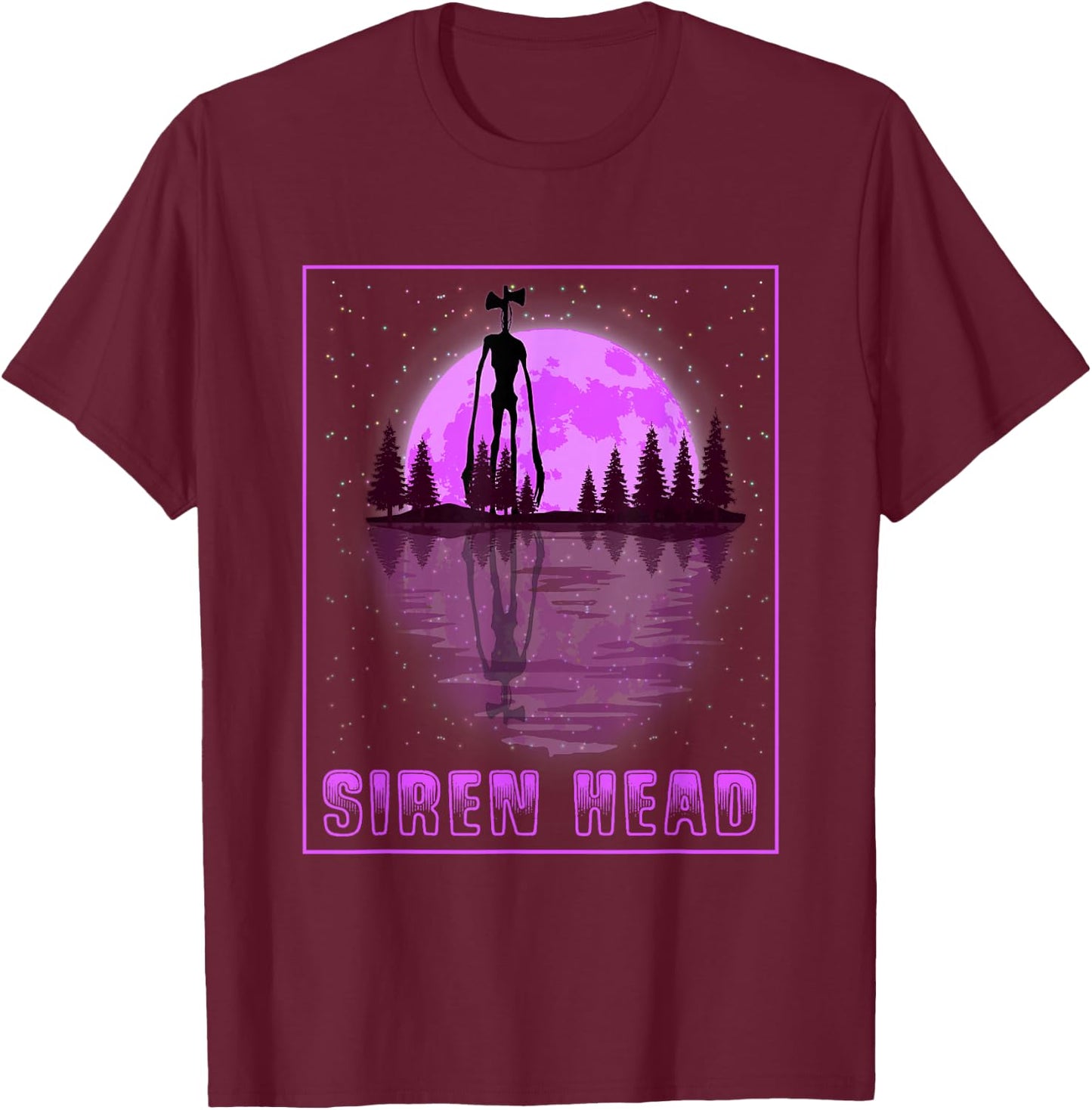 Siren Head and a Purple Full Moon T-Shirt - T-Shirt | Maroon