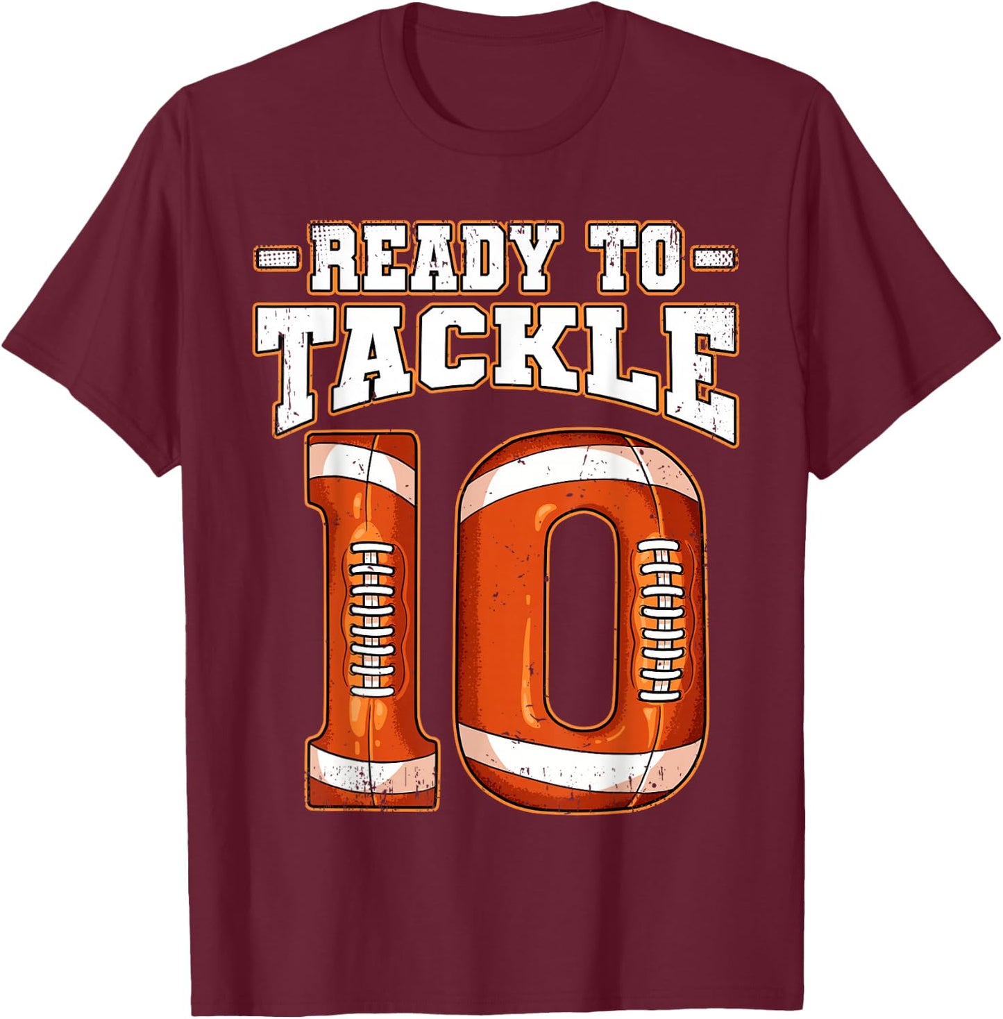 10th Birthday Football , Small, Black T-Shirt - T-Shirt | Maroon