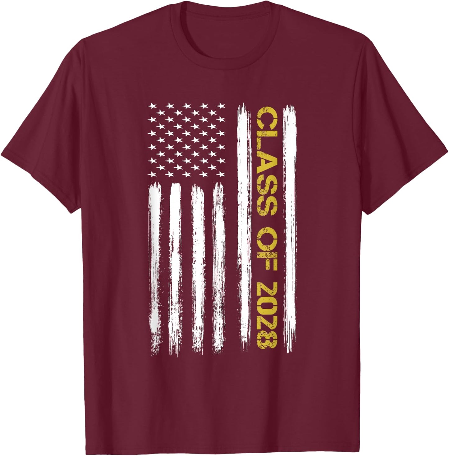 Senior Class Of 2028 Patriotic American Flag Graduation Gift T-Shirt - T-Shirt | Maroon
