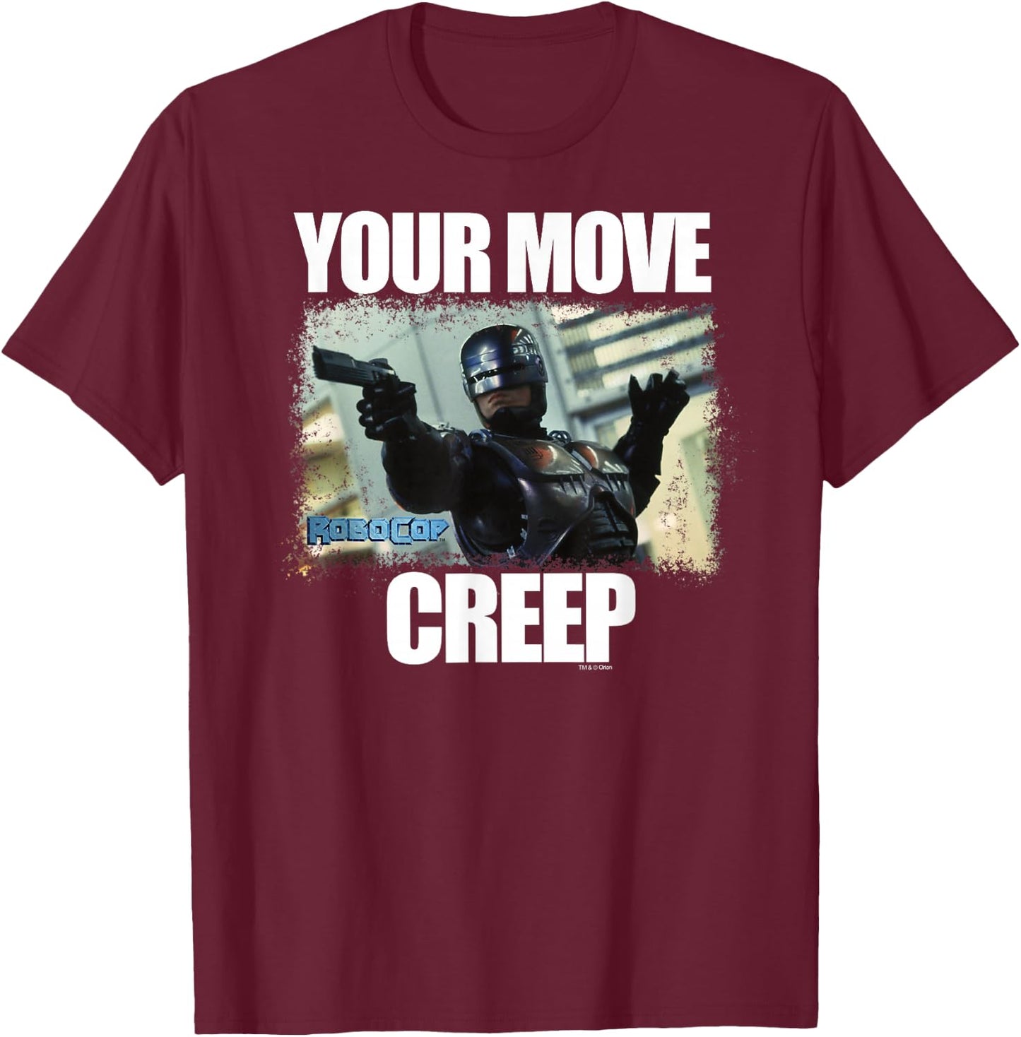 RoboCop Your Move Creep Distressed Portrait T-Shirt - T-Shirt | Maroon