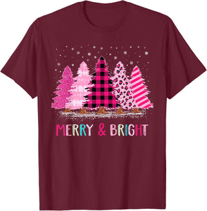 Merry and Bright Pink Christmas Tree Cute Xmas Costume Women T-Shirt - T-Shirt | Maroon