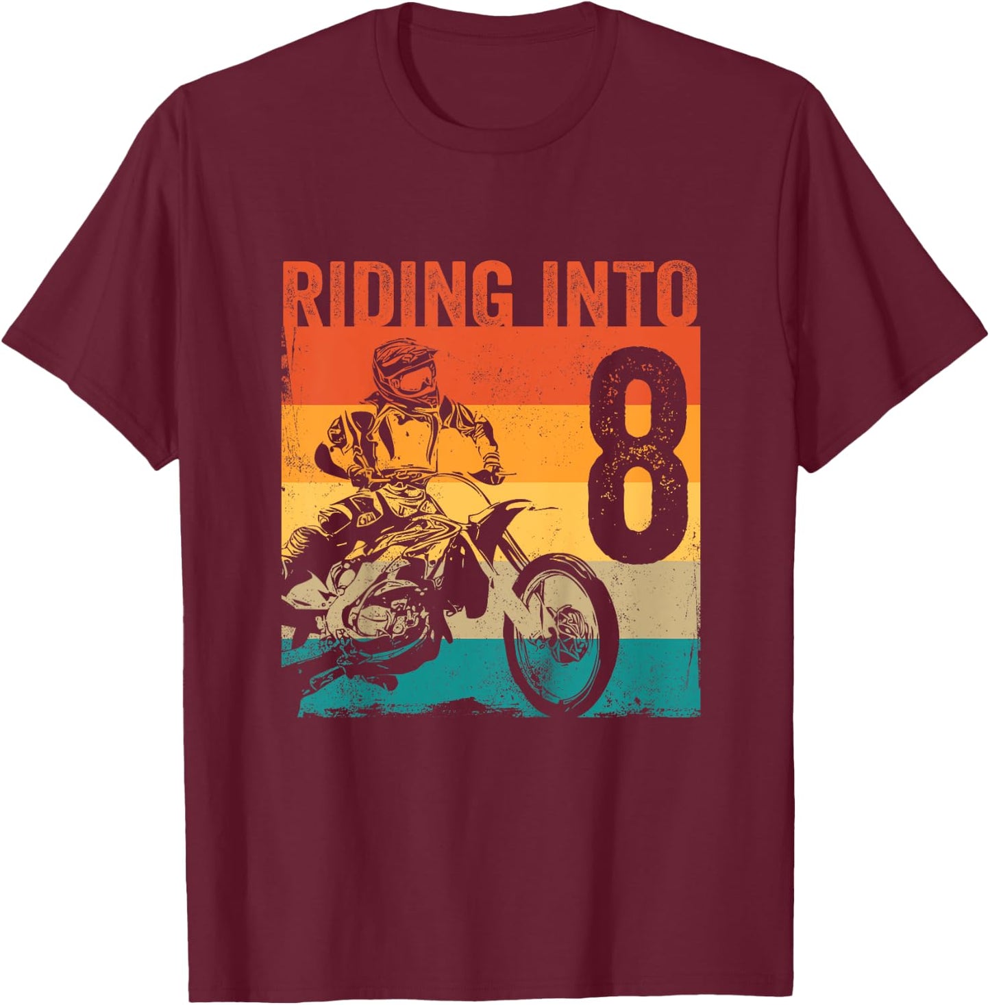 Kids Kids Motocross 8 Years Old Dirt Bike 8th Birthday Party T-Shirt - T-Shirt | Maroon