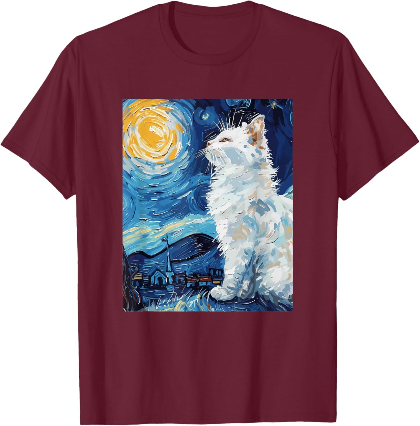Starry Night Style Cat Women Kids T-Shirt - T-Shirt | Maroon