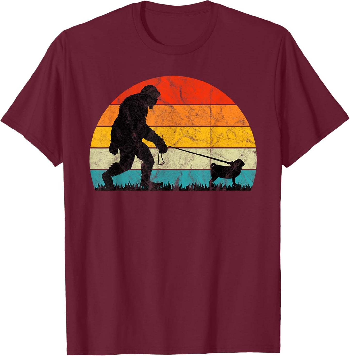 Bigfoot Walking Pug Dog Training Puppies Mom Dad Gift Family Men Women Girls Kids T-Shirt - T-Shirt | Maroon
