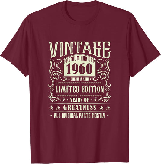 Vintage 1960 T Shirts Retro Funny 1960 Birthday T-Shirt - T-Shirt | Maroon