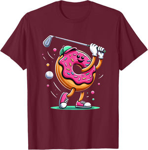 Funny Donut Golfing Golfer Food Champ Sports Golf Donut T-Shirt - T-Shirt | Maroon