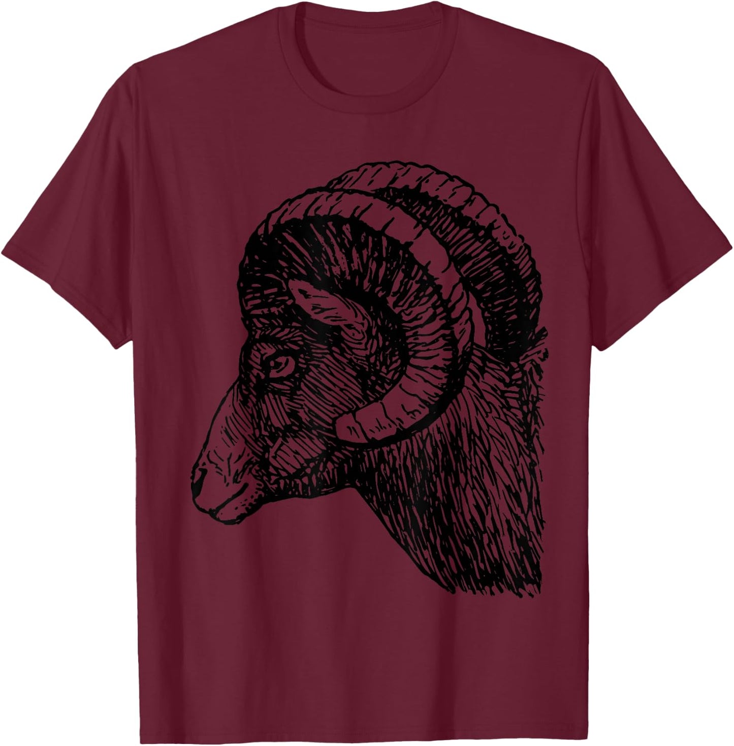Bighorn Sheep Head and Horns T-Shirt - T-Shirt | Maroon