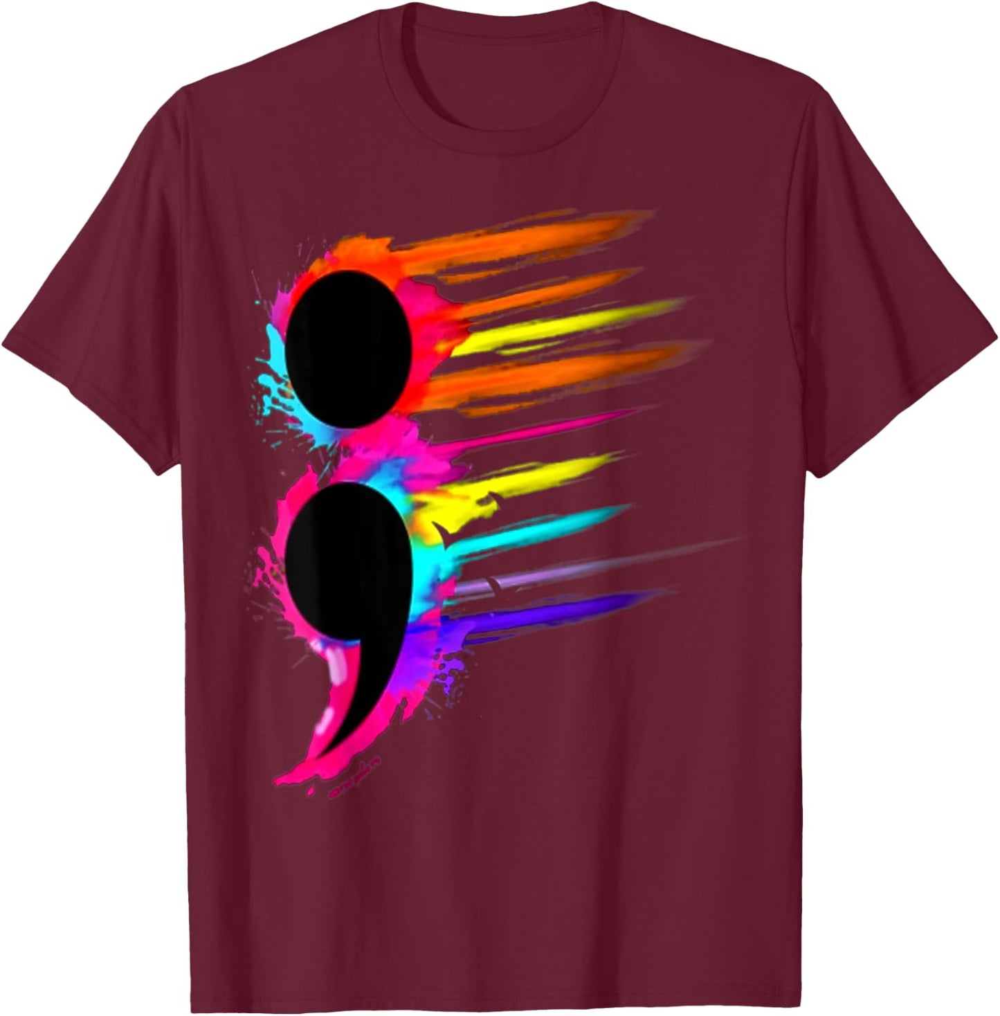 Suicide Prevention Semicolon Retro Colorful Birds T-Shirt - T-Shirt | Maroon
