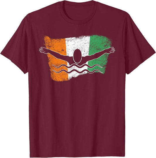 Cool Ireland Flag Vintage Irish Flag Swimmer Fly Swimming T-Shirt - T-Shirt | Maroon
