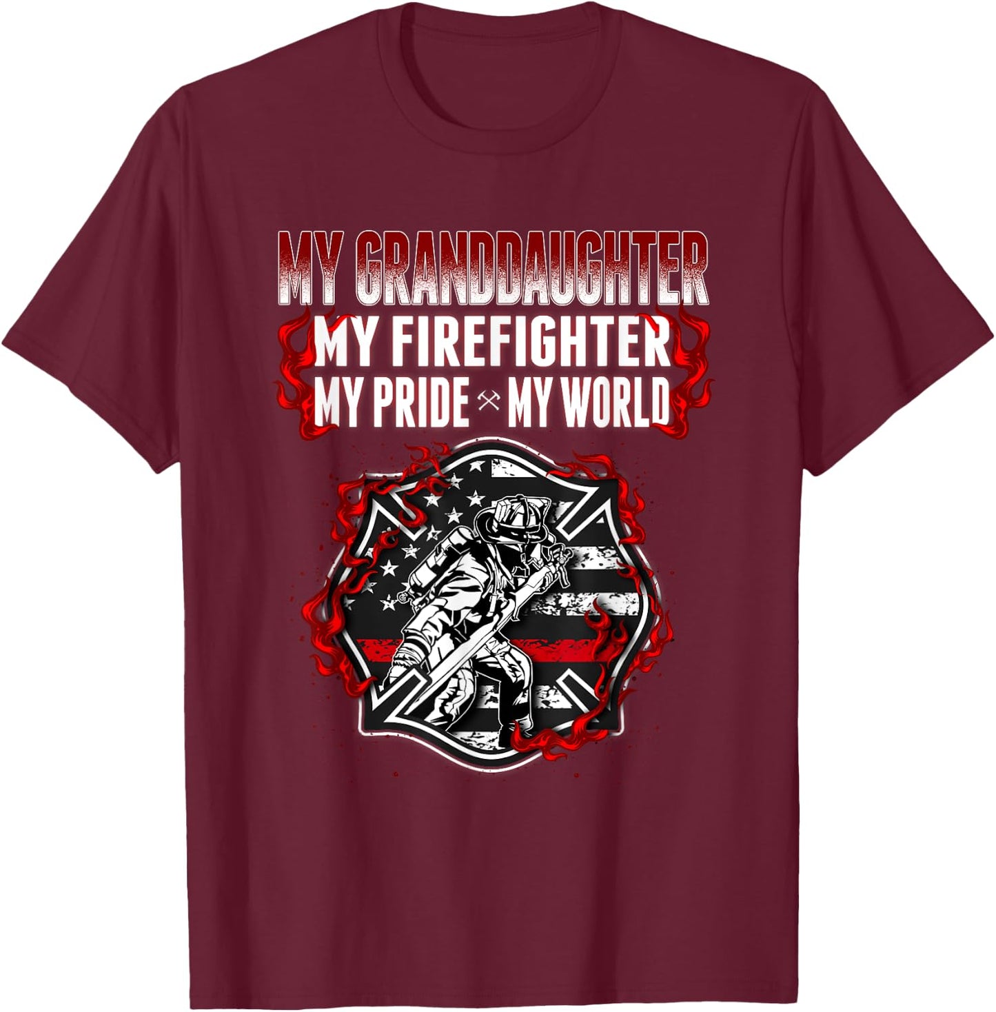 My Granddaughter Is Firefighter Hero Proud Fire Grandparent T-Shirt - T-Shirt | Maroon