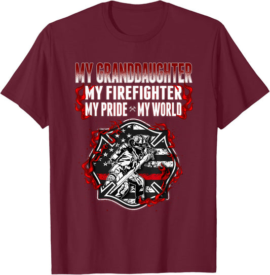 My Granddaughter Is Firefighter Hero Proud Fire Grandparent T-Shirt - T-Shirt | Maroon
