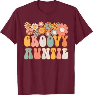 Groovy Auntie Retro 60s 70s Hippie Family Best Aunt Ever T-Shirt - T-Shirt | Maroon