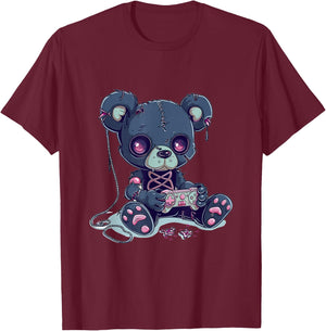 Goth Pastel Cute Creepy Kawaii Gamer Teddy Bear Gaming T-Shirt - T-Shirt | Maroon