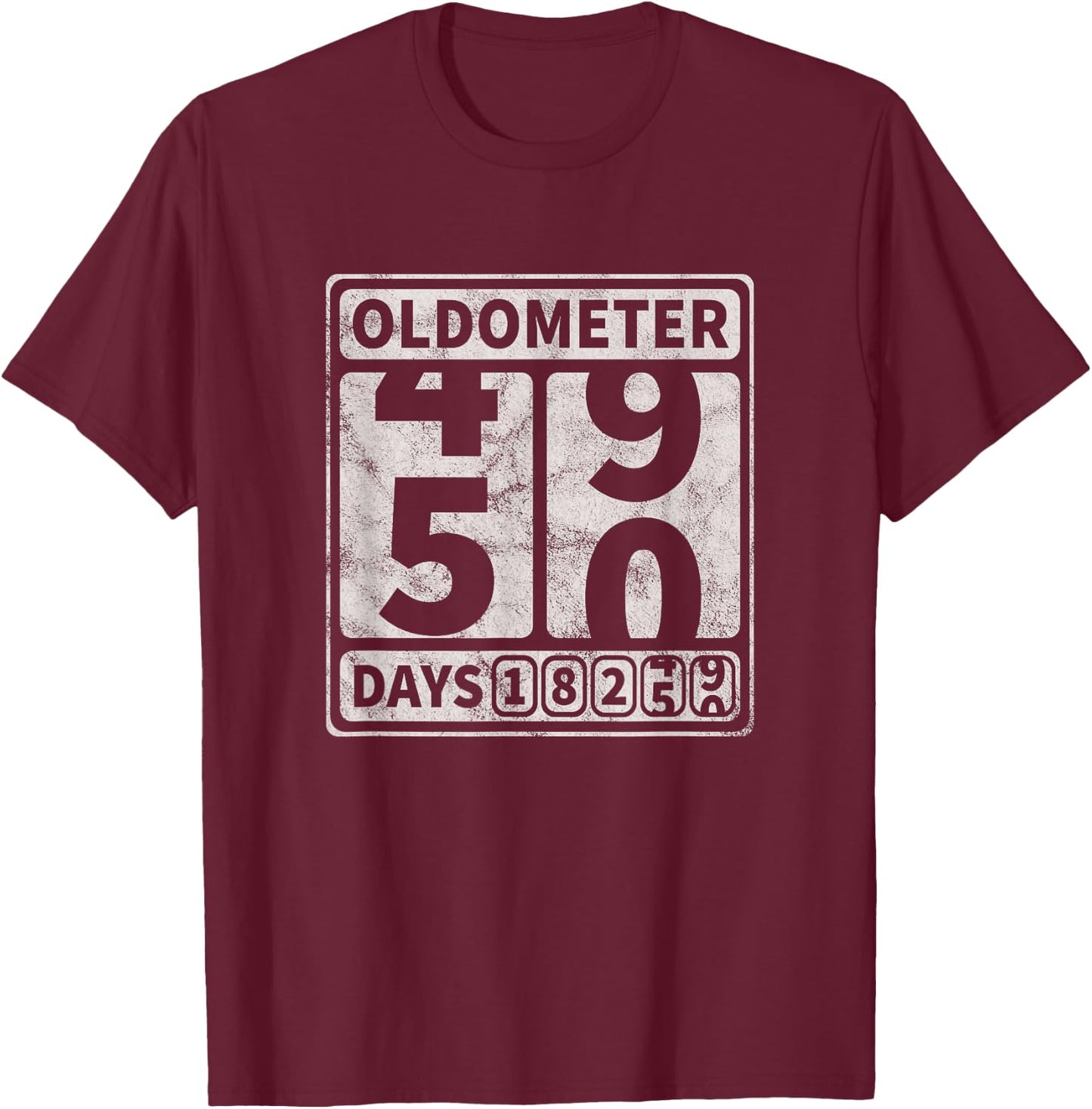 50th Birthday Gift Funny Oldometer 49-50 T-Shirt - T-Shirt | Maroon