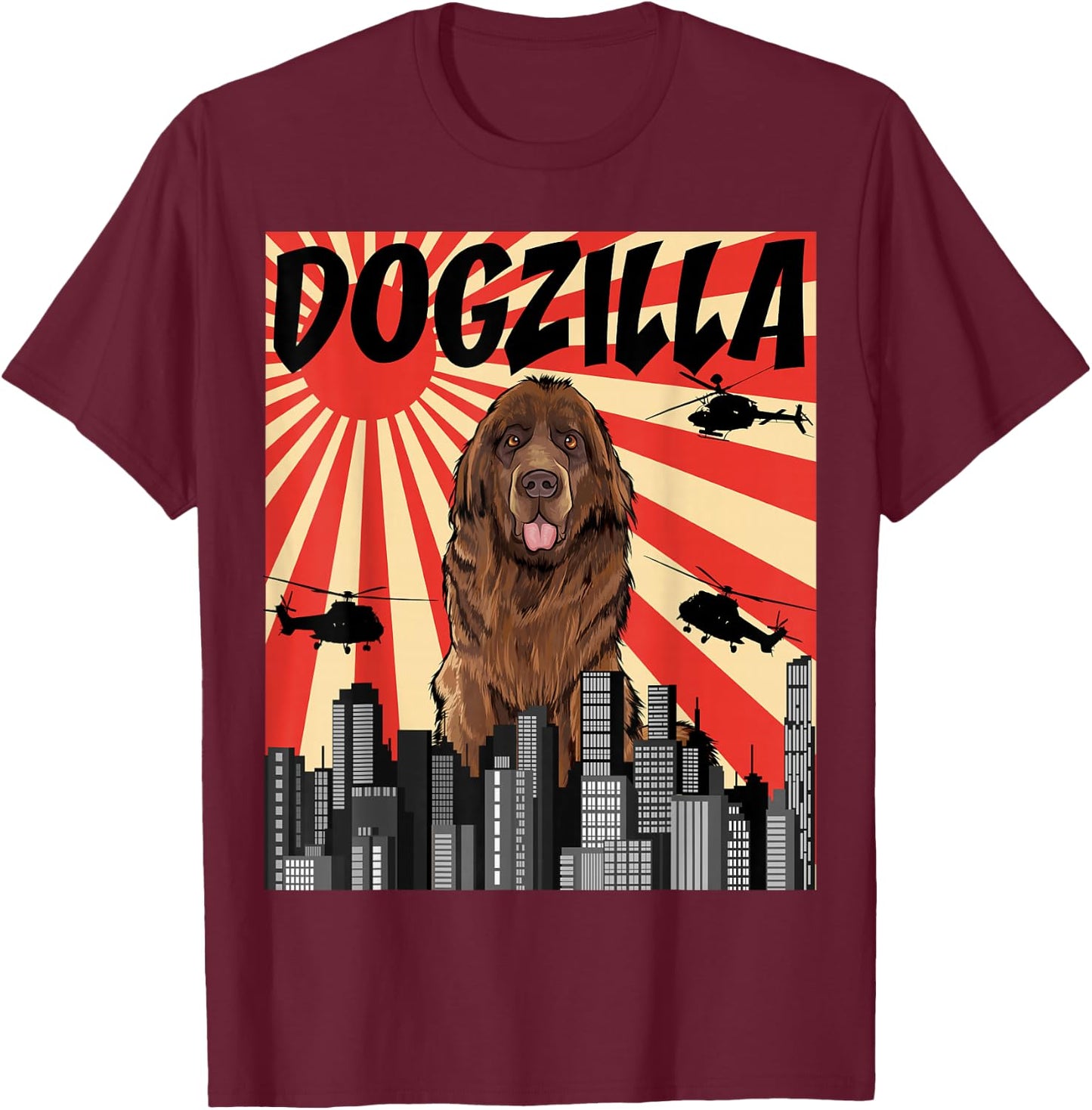 Funny Retro Japanese Dogzilla Newfoundland T-Shirt - T-Shirt | Maroon