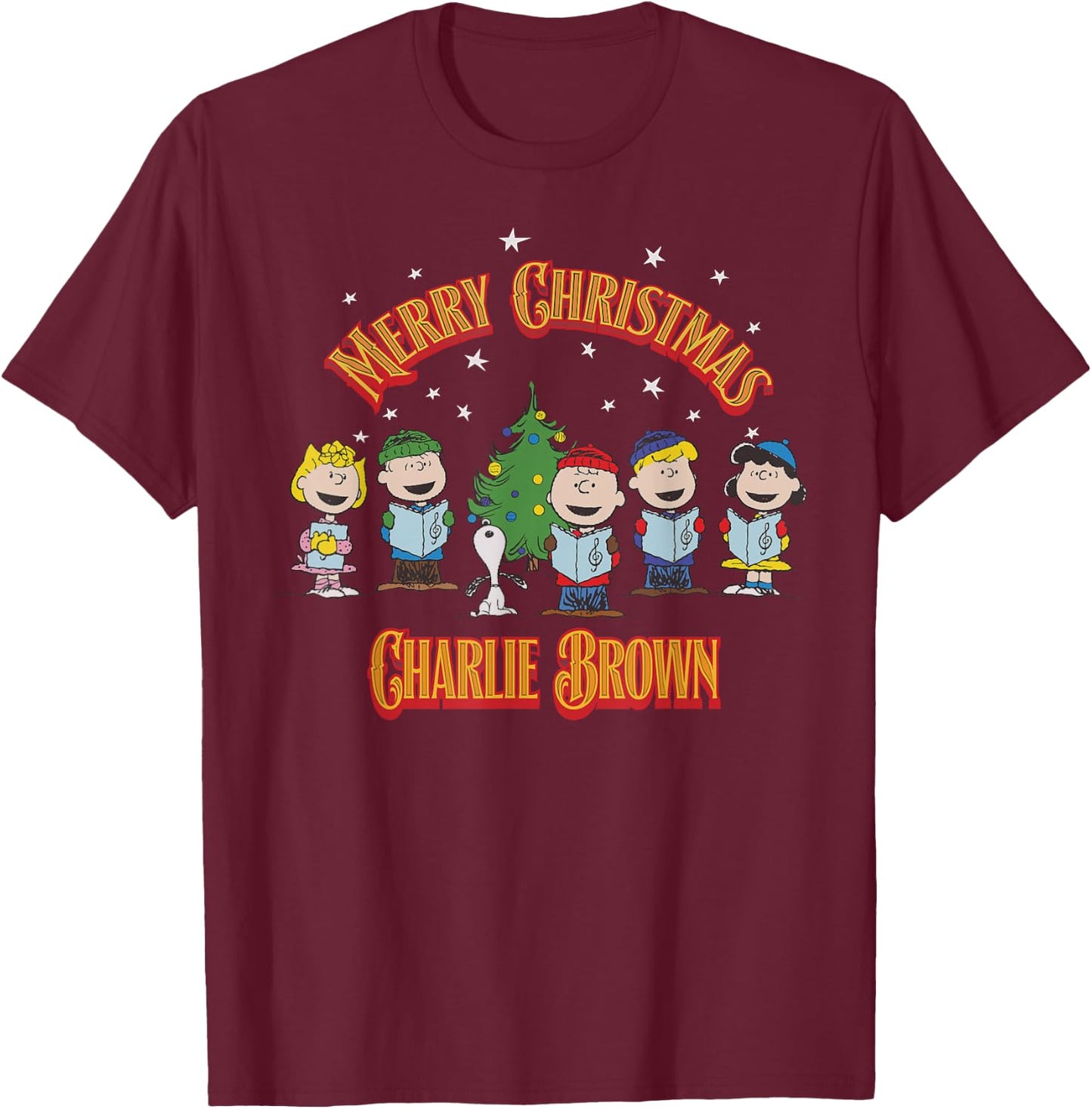 Peanuts Charlie Brown Merry Christmas Carol T-Shirt - T-Shirt | Maroon