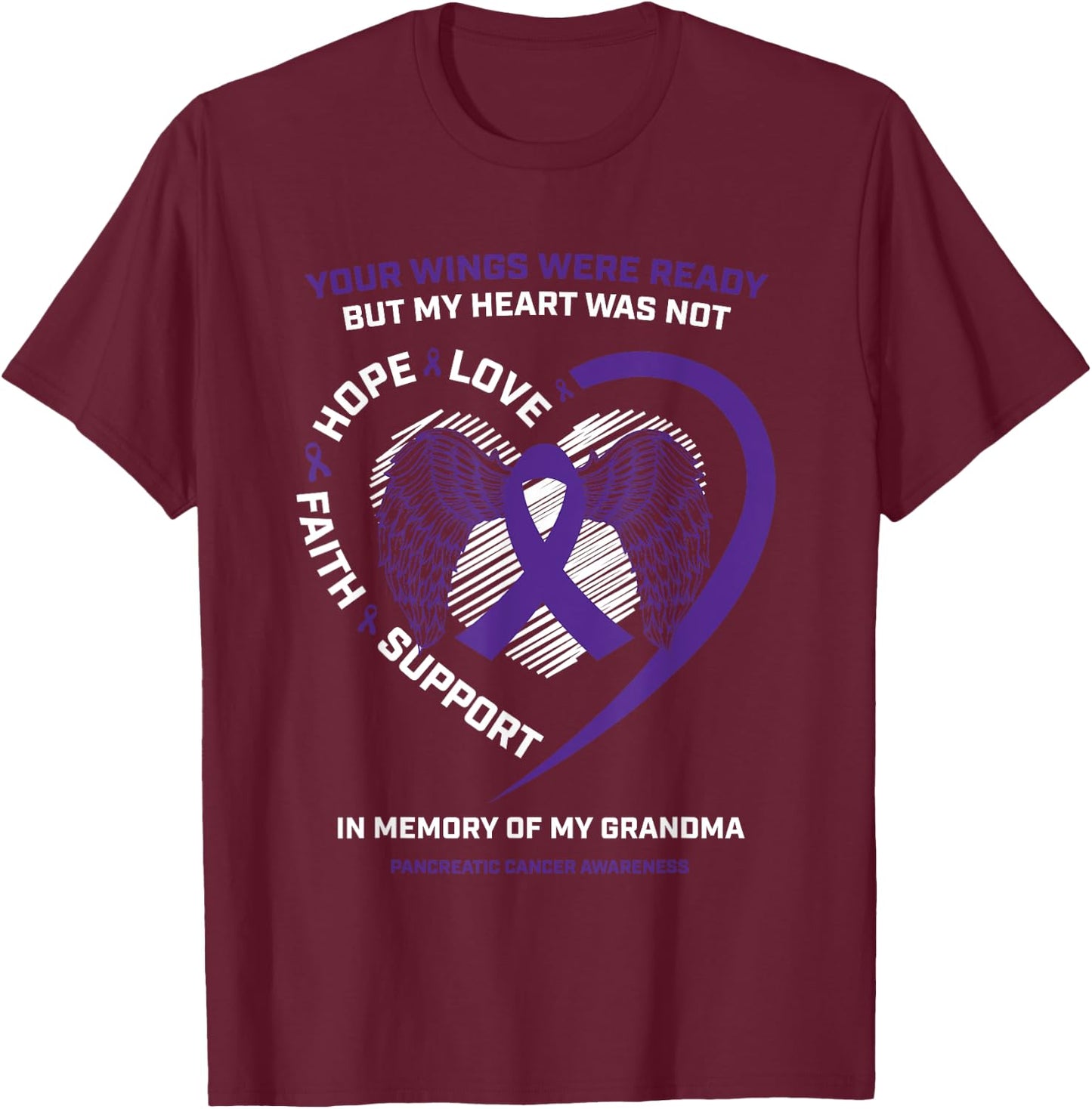 Purple Gifts Memory Of Grandma Pancreatic Cancer Awareness T-Shirt - T-Shirt | Maroon