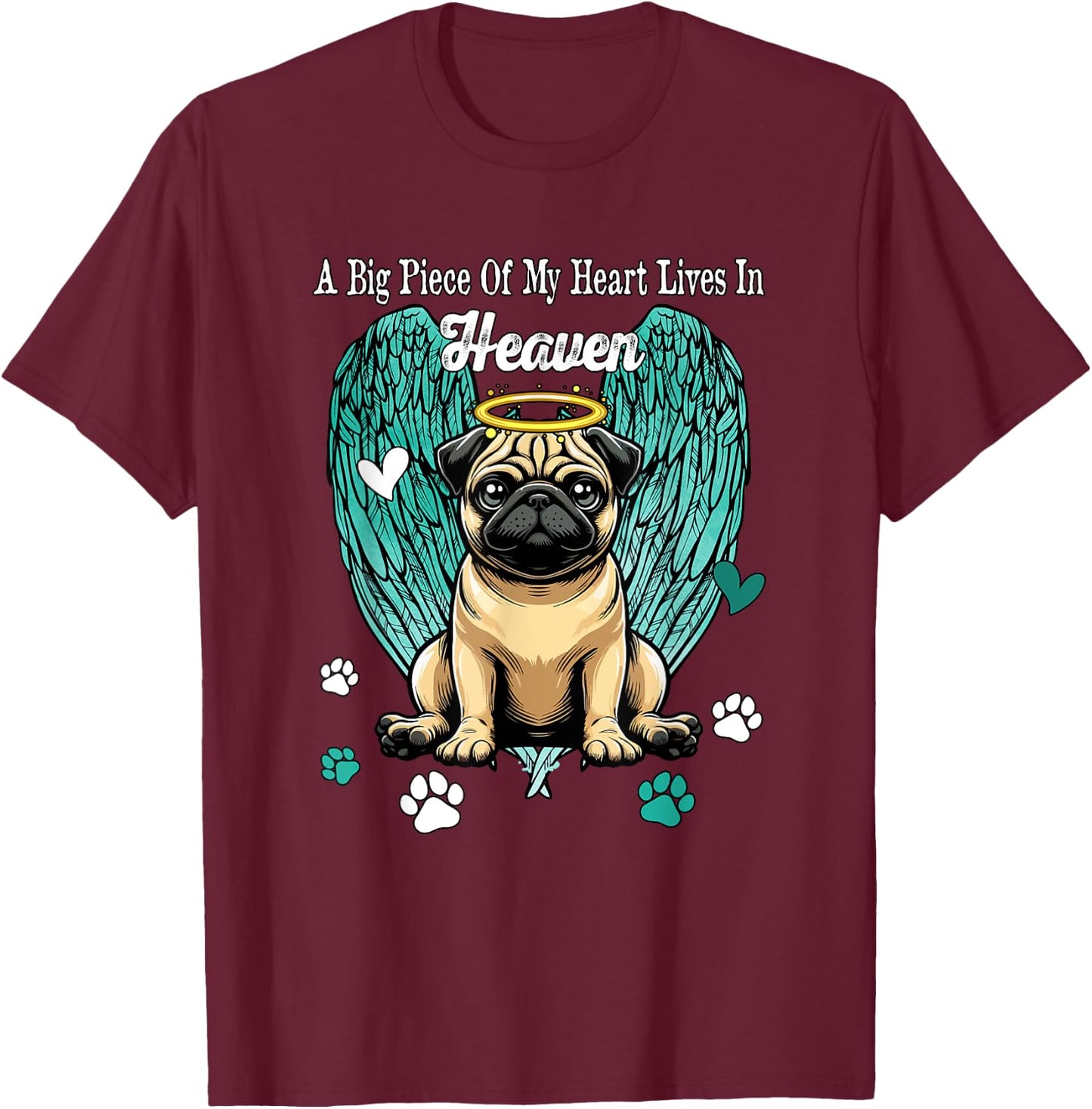 Heart Lives In Heaven Costume Pug Memories Owner T-Shirt - T-Shirt | Maroon