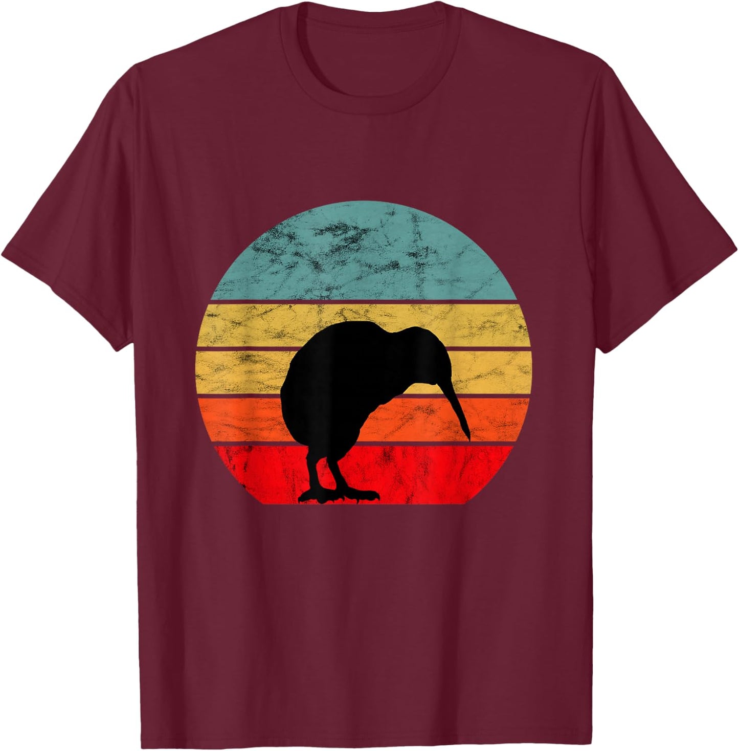 Kiwi Bird Retro Vintage Sunset New Zealand Animals Kiwi Bird T-Shirt - T-Shirt | Maroon