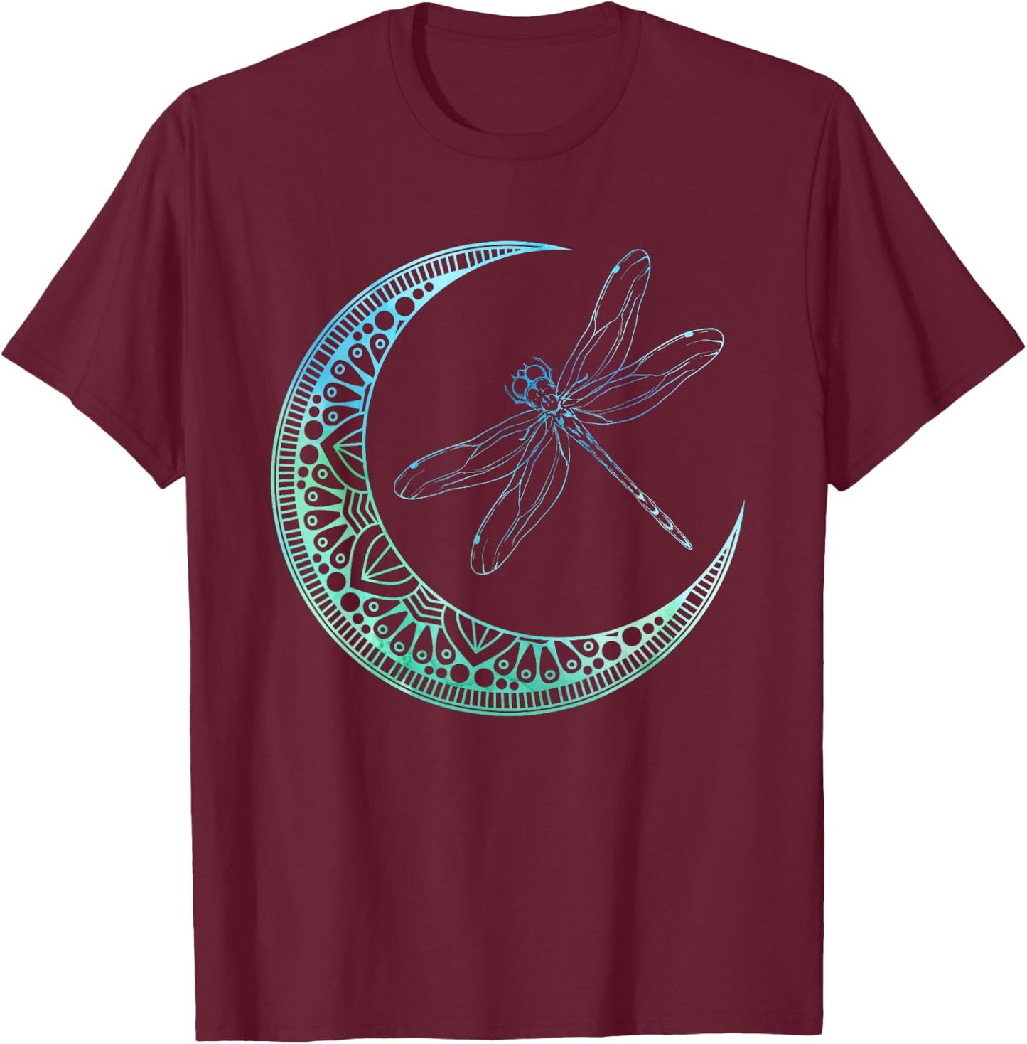 Entomologist Insect Animal Gift Moon Mandala Dragonfly T-Shirt - T-Shirt | Maroon
